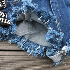 Love Low Waist Bandage Denim Ripped Hole Short Jeans