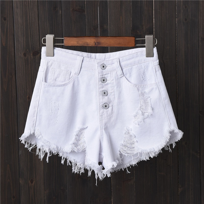 Vintage Ripped Hole Fringe 5 Colors Denim Shorts Women Casual Korean Jeans Shorts 2020 Summer Girl Hot Shorts