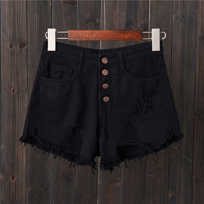 Vintage Ripped Hole Fringe 5 Colors Denim Shorts Women Casual Korean Jeans Shorts 2020 Summer Girl Hot Shorts