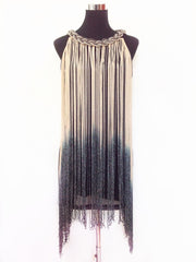 Great Gatsby Ombre Metal Chain Halter Black 1920s Fringe Flapper Charleston Dress