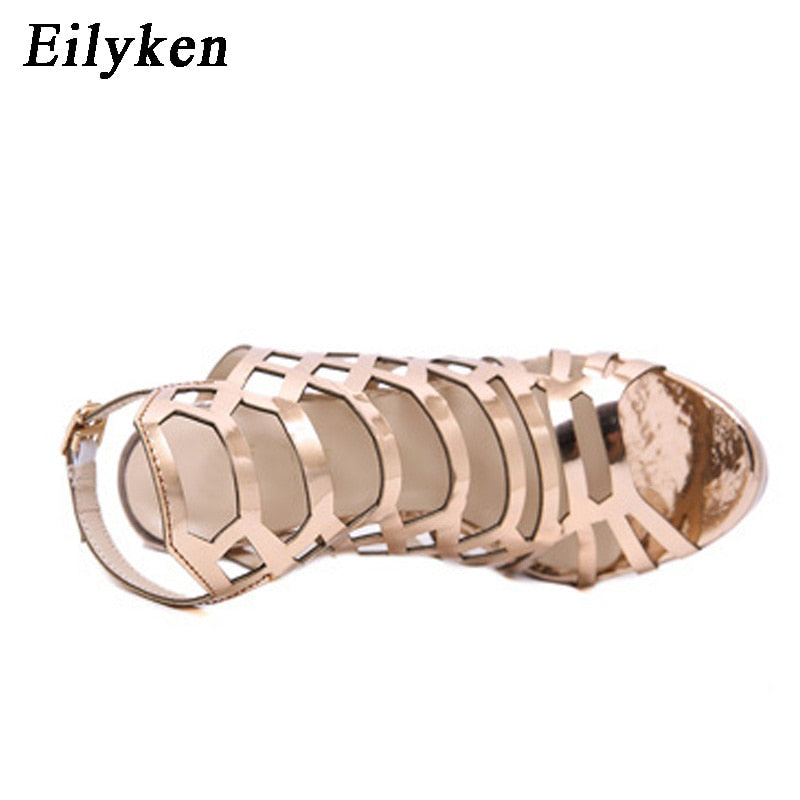 Eilyken 2022 New Design Open ToeThin Heels Gladiator For Women Sandals Champagne Fashion Buckle Back Strap Ladies Shoes