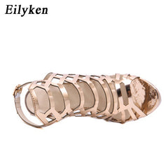 Eilyken 2022 New Design Open ToeThin Heels Gladiator For Women Sandals Champagne Fashion Buckle Back Strap Ladies Shoes