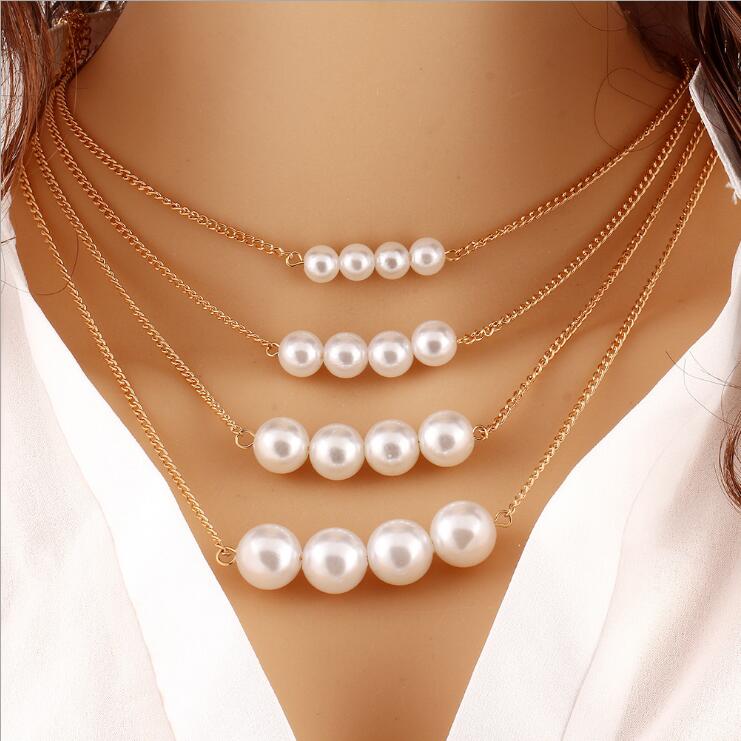 Giselle Layered Pearl Chain Necklace