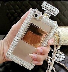 Diamond Crystal Cute Pearl Perfume Bottle Shaped Chain Handbag Case Cover for iPhone