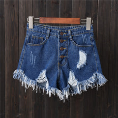 Vintage Ripped Hole Fringe 5 Colors Denim Shorts Women Casual Korean Jeans Shorts 2020 Summer Girl Hot Shorts
