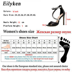 Eilyken Summer Fashion High Heel 11CM Women Sandals Rhinestone Crystal Heel Ladies Shoes Zipper Design Party Open-toed Sandals