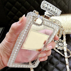Diamond Crystal Cute Pearl Perfume Bottle Shaped Chain Handbag Case Cover for iPhone
