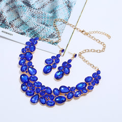 Ahmed Fashion Red Black Blue Crystal Water Drop Geometric Necklaces &amp; Pendants Statement Necklace Earrings Wedding Jewelry set