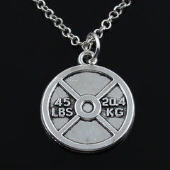 New Fashion Barbell Disc Weight 45lbs 20kg Pendants Round Cross Chain Short Long Mens Womens Silver Color  Necklace Jewelry Gift