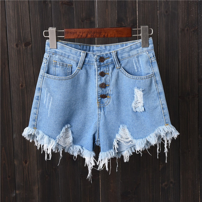Vintage Ripped Hole Fringe 5 Colors Denim Shorts Women Casual Korean Jeans Shorts 2020 Summer Girl Hot Shorts