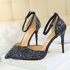 High Heels Sandals Scarpins Metal Heels Sandals Strap Stiletto Glitter Gold Pumps