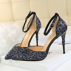 High Heels Sandals Scarpins Metal Heels Sandals Strap Stiletto Glitter Gold Pumps