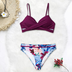 Push Up Floral Wrap Bikini Thong Two Pieces Swimsuits