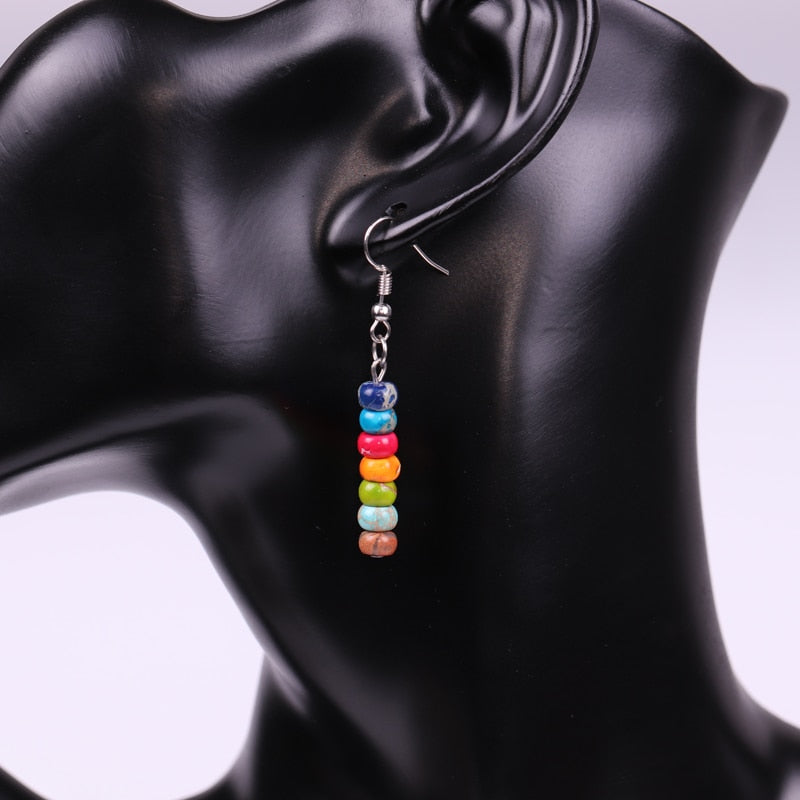 Chakra Earrings Natural Emperor Stone Earrings Colorful Yoga Earrings Energy Healing reiki Jewelry meditation Earrings