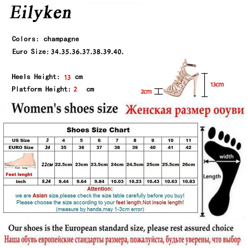Eilyken 2022 New Design Open ToeThin Heels Gladiator For Women Sandals Champagne Fashion Buckle Back Strap Ladies Shoes