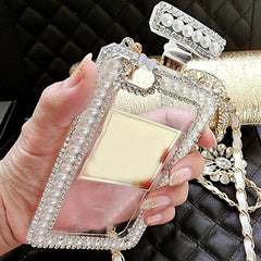 Diamond Crystal Cute Pearl Perfume Bottle Shaped Chain Handbag Case Cover for iPhone