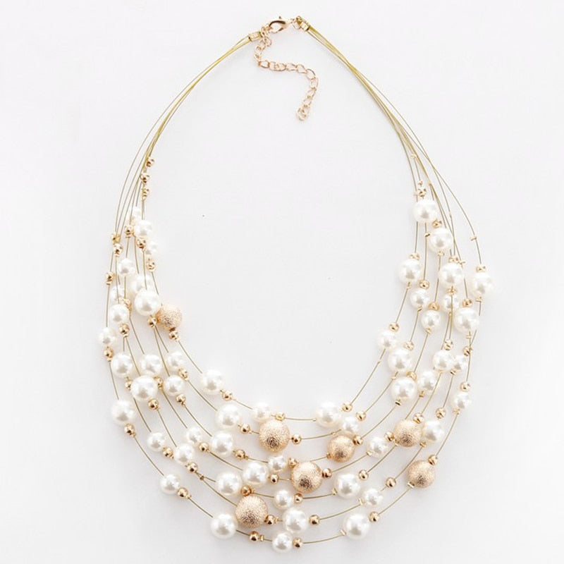 Giselle Layered Pearl Chain Necklace