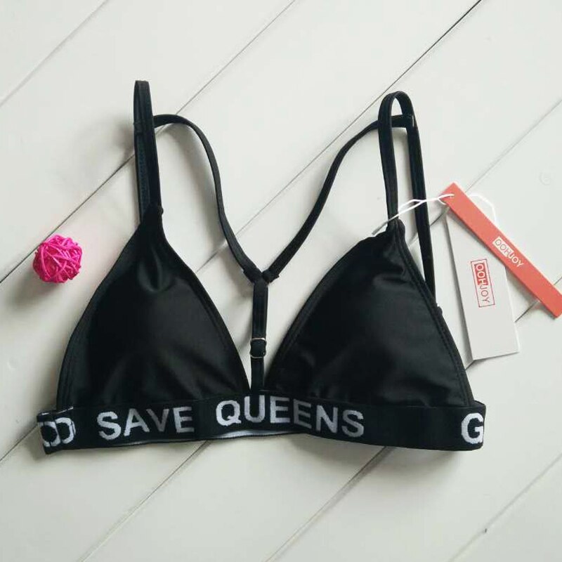God Save Queens Letter Print Bikini Set Women Swimsuit Cross Strappy Bandage Bathing Suit S-XL Paded Swimwear Brazilian Monokini