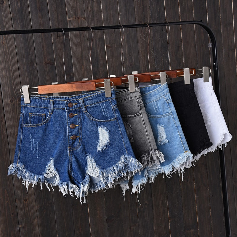Vintage Ripped Hole Fringe 5 Colors Denim Shorts Women Casual Korean Jeans Shorts 2020 Summer Girl Hot Shorts