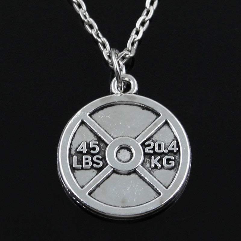New Fashion Barbell Disc Weight 45lbs 20kg Pendants Round Cross Chain Short Long Mens Womens Silver Color  Necklace Jewelry Gift