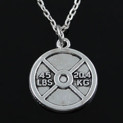 New Fashion Barbell Disc Weight 45lbs 20kg Pendants Round Cross Chain Short Long Mens Womens Silver Color  Necklace Jewelry Gift