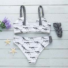 Bikini Set Dinosaurs Print Stripes Patchwork