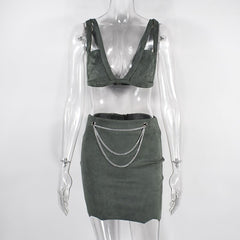 NewAsia Two Piece Set 2 Piece Set Women Crop Top And Skirt Set Suede Skirt Two Piece Outfits Matching Sets Conjunto Feminino New
