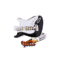 Punk Style Personality Exaggeration European Lovers&#39; Black White Color Oiled Guitar Ring Finger Jewelry