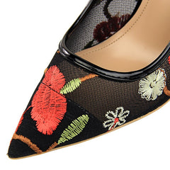 Embroidery pointed toe high heels Sexy cut-out pumps shoes