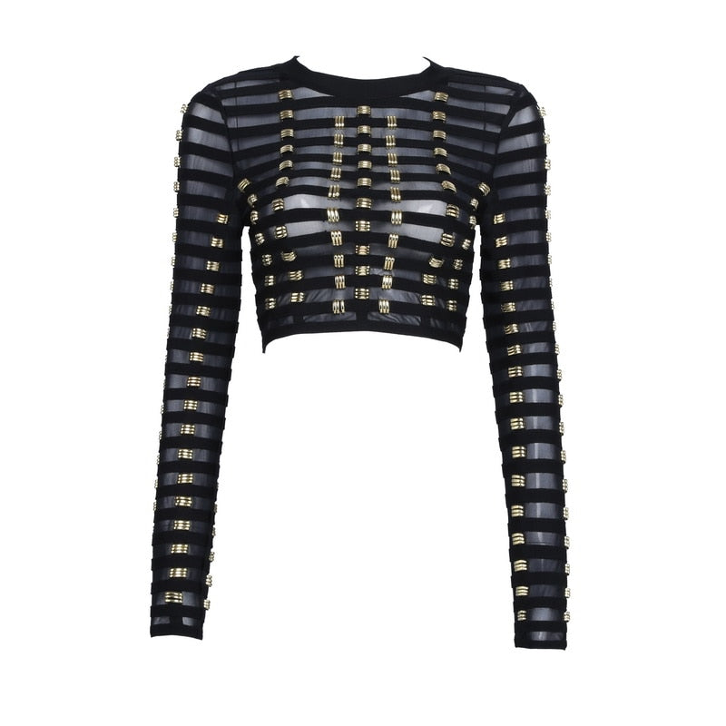 Top Quality Celebrity Black Manual Beading Hollow Out Long Sleeve Rayon Short Bandage Jacket Cocktail Party Outerwear