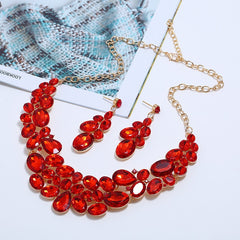 Ahmed Fashion Red Black Blue Crystal Water Drop Geometric Necklaces &amp; Pendants Statement Necklace Earrings Wedding Jewelry set