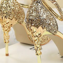 High Heels Sandals Scarpins Metal Heels Sandals Strap Stiletto Glitter Gold Pumps