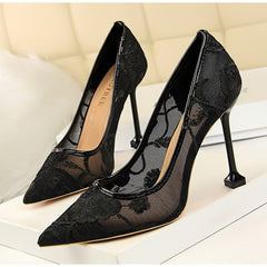 Embroidery pointed toe high heels Sexy cut-out pumps shoes