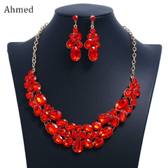 Ahmed Fashion Red Black Blue Crystal Water Drop Geometric Necklaces &amp; Pendants Statement Necklace Earrings Wedding Jewelry set