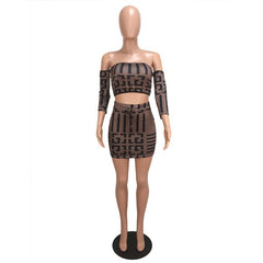 Fashion 2 Piece Sets Womens Bodycon Outfits Summer Plus Size Sexy Off The Shoulder Strapless Crop Top and Drawstring Mini Skirts