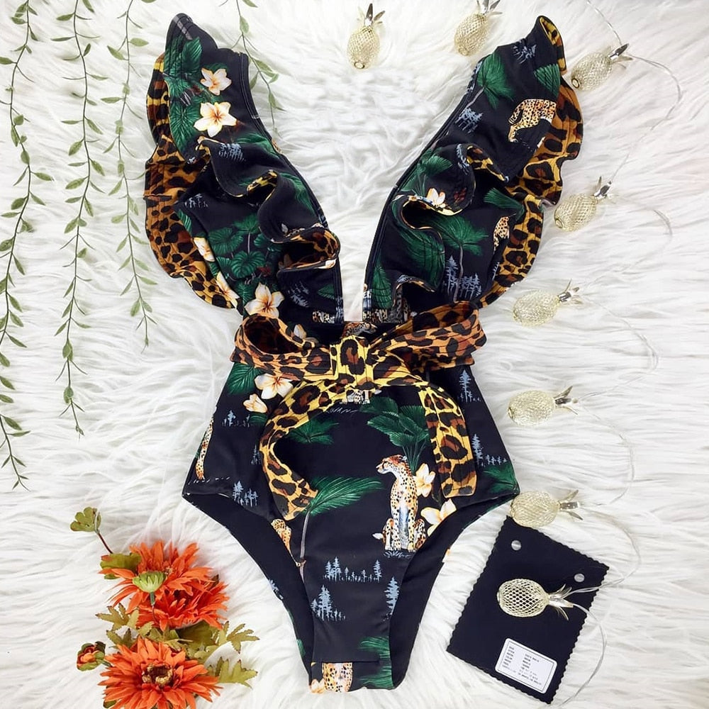 Marbella Ruffle Deep-V Swimsuit One-piece