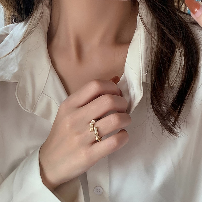 Opals Bamboo Shape Gold Colour Adjustable Rings