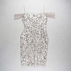 DEIVE TEGER New Style 2021 Summer Women&#39;s Sexy V Neck Strap Bodycon Beading Sequined Midi Dress Nightclub Party Women Clothing