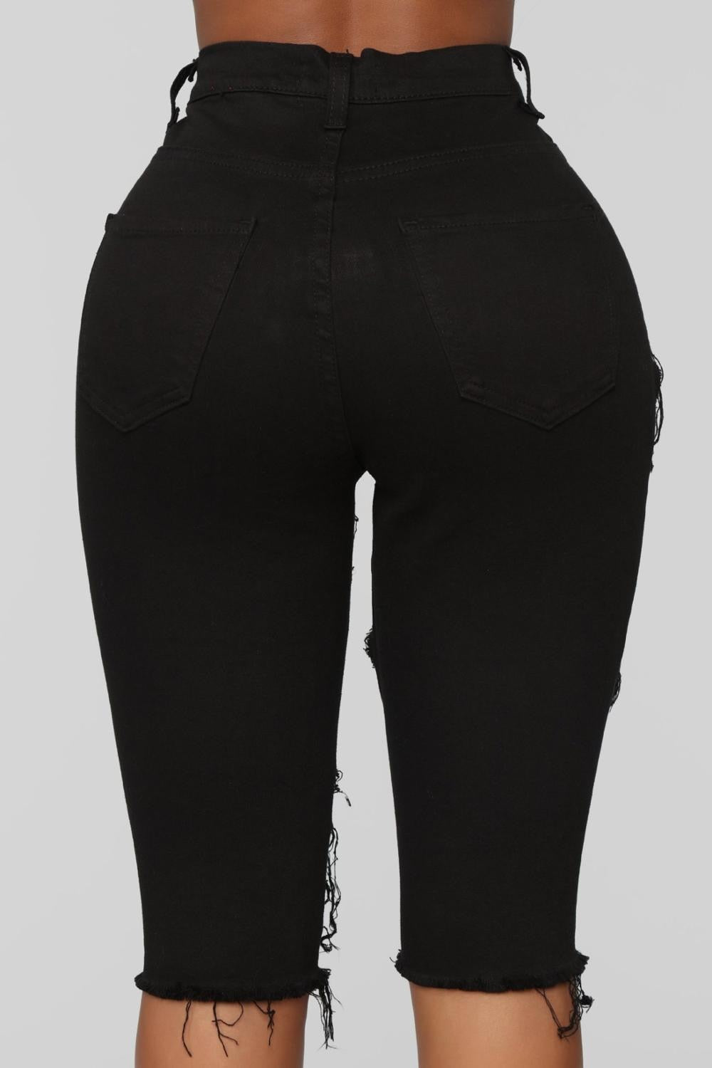 Trendy black ripped high waist jeans for women Fashion Skinny stretch summer denim jeans casual clothes S-2XL