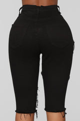 Trendy black ripped high waist jeans for women Fashion Skinny stretch summer denim jeans casual clothes S-2XL