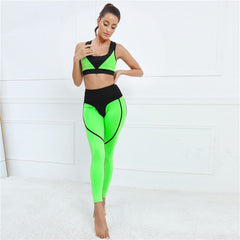 Hamidou Patchwork Yoga Sets 2 Pcs Sportswear Women Gym Sets Female Fitness Sport Suit Padded Sport Bra High Waist Leggings