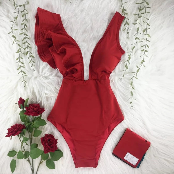 Marbella Ruffle Deep-V Swimsuit One-piece