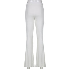 CIBBAR Solid Low Waist Ribbed Flare Pants Women Summer Slim Elegant Casual Elastic Trousers Female Fashion All-Match Streetwear