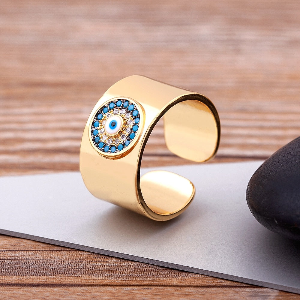 Turkish Evil Eye Rhinestone Adjustable Rings Open Ring Main image