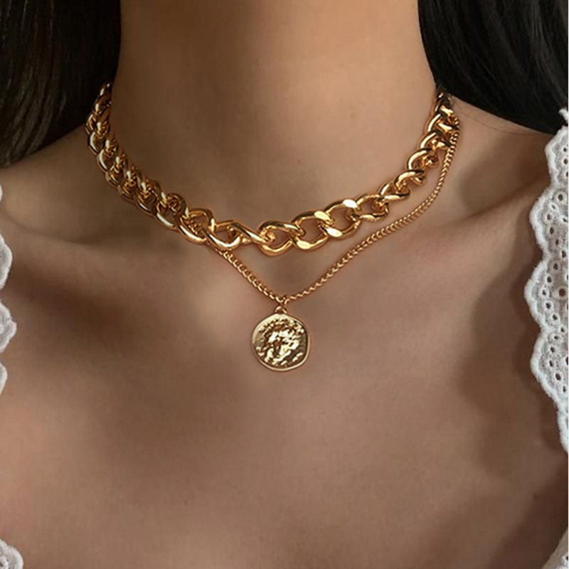 Vintage Carved Coin Thick Chain