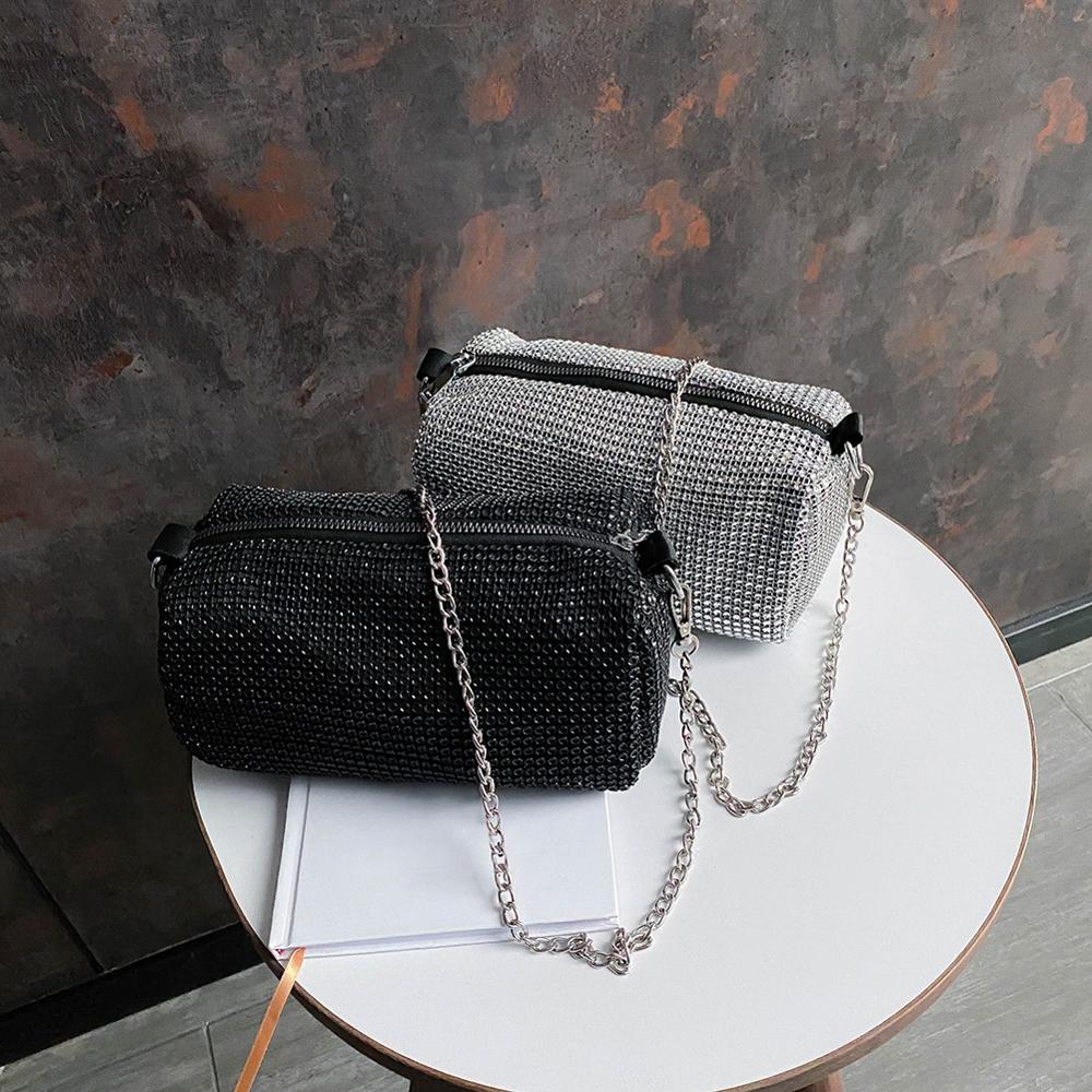 Fashion Rhinestone Crossbody Bag Classic Texture Creative Delicate Chic Women Shiny Chain Evening Clutch Shoulder Pouch