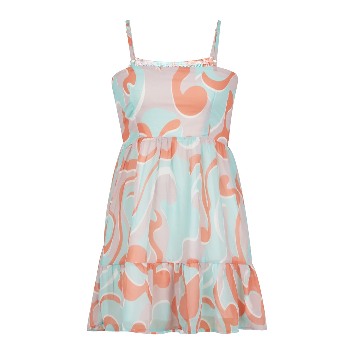 wsevypo Women Spaghetti Strap Sundress Summer Geometric Print Sleeveless Smocked Beach Dress Boho Lady Sling Ruffles A-Line