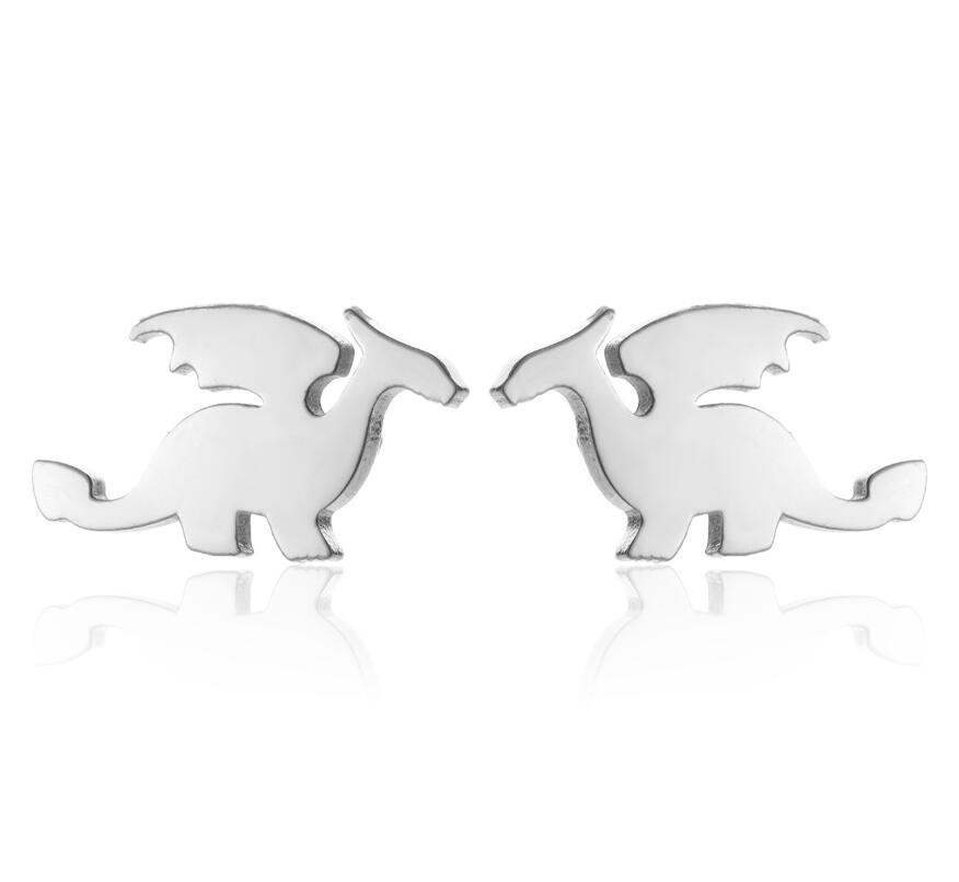 Jisensp Punk Dragon Stainless Steel Earring Trendy Small Dinosaur Stud Earrings Fashion Jewelry for Women Men Christmas Gift