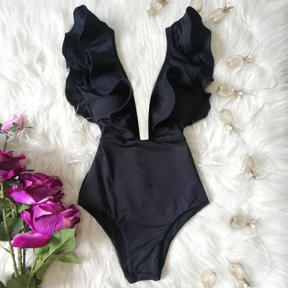 Marbella Ruffle Deep-V Swimsuit One-piece