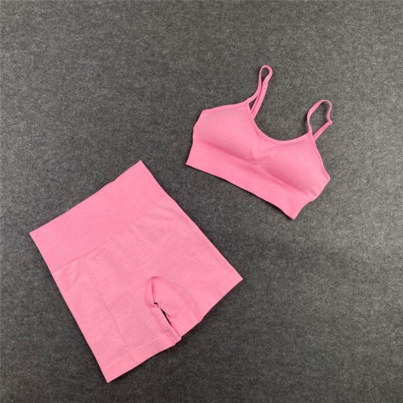 Seamless Leggings+Short Sleeve Crop Top+Sports Bra+Sport Shorts Yoga Set
